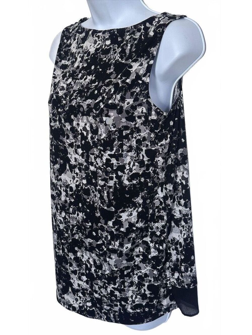 Ellen Tracy Black & White Abstract Splatter Print Sleeveless Top Small